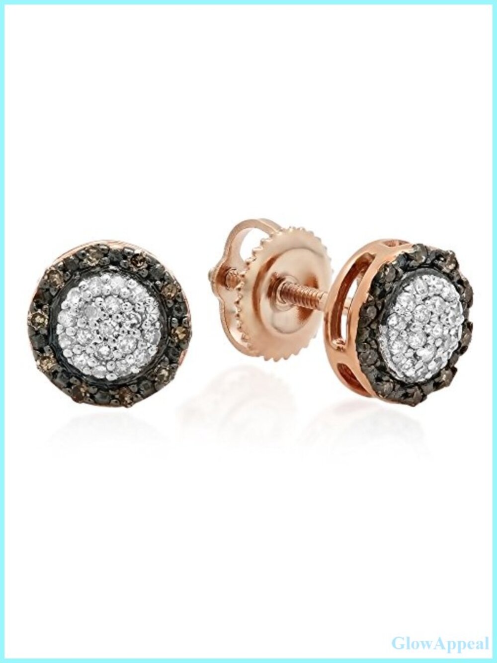 10K Rose Gold Diamond Cluster Stud Earrings 0.25 Ctw Screw Back